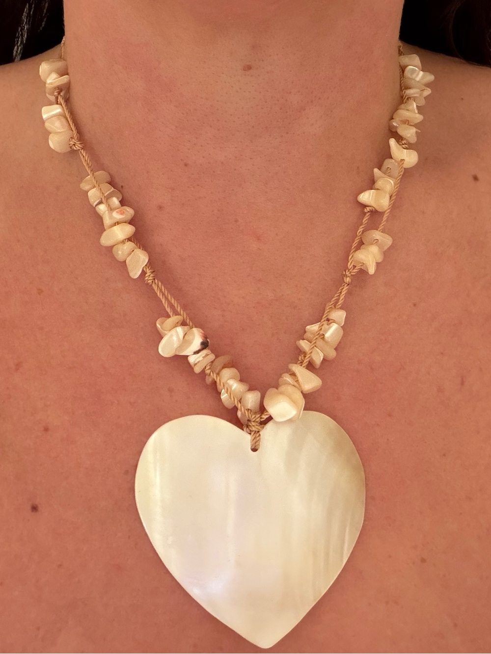 Vintage Mother of Pearl Oversized Heart Necklace